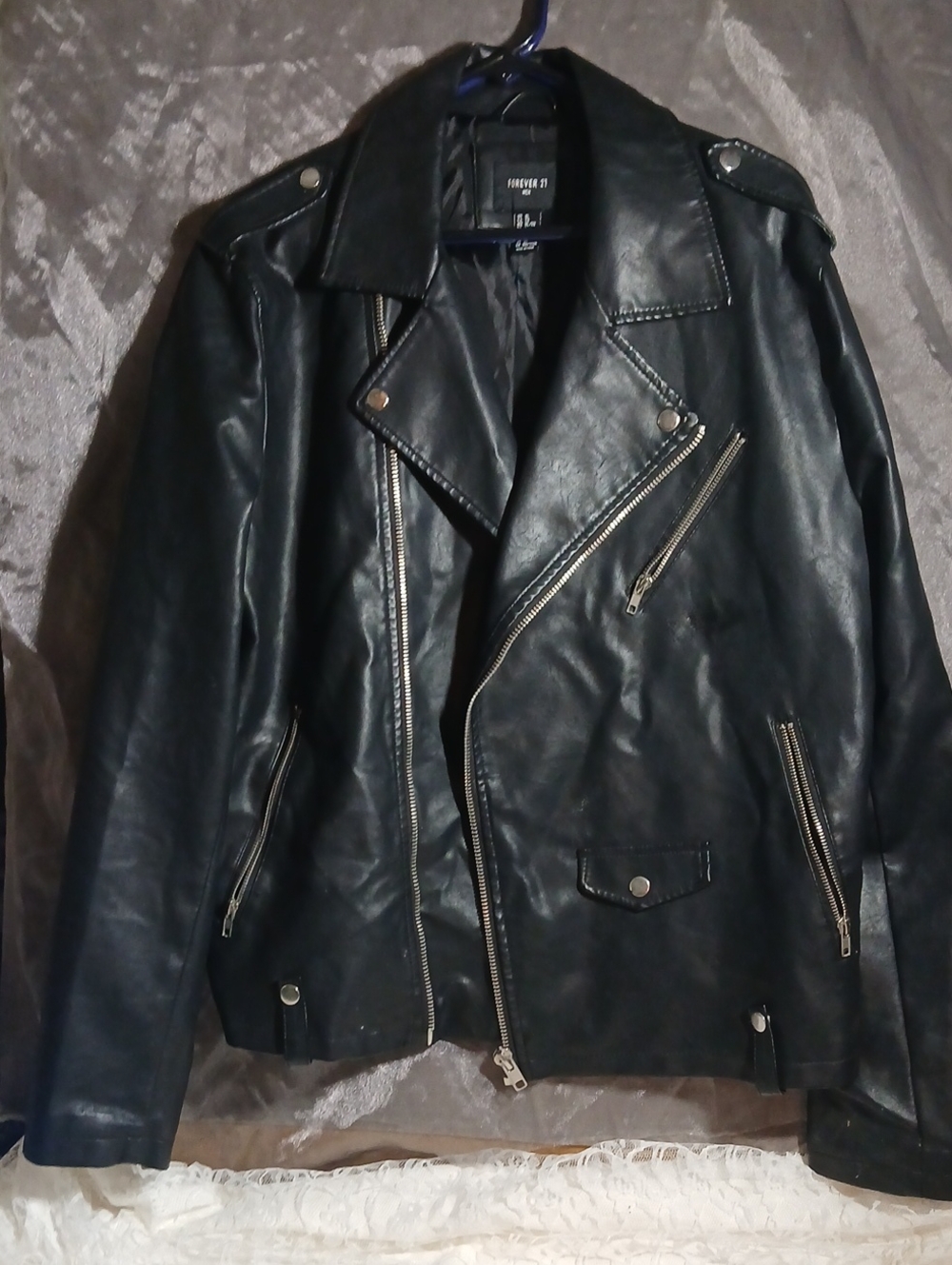 Forever 21 Black Faux Leather Biker Bomber Jacket